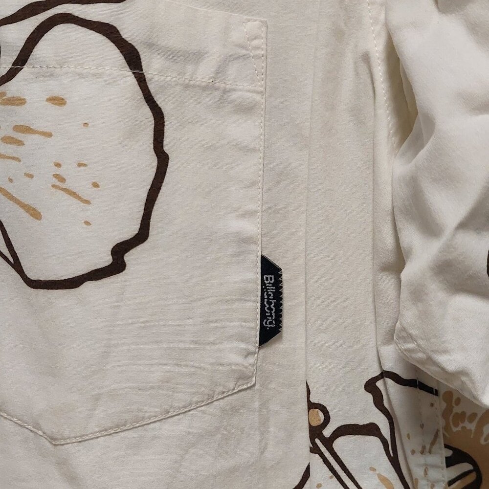 [VTG] 90's Billabong Cream/Brown Floral Hawaiian Button-down Camp Shirt Size: M - Picture 3 of 5